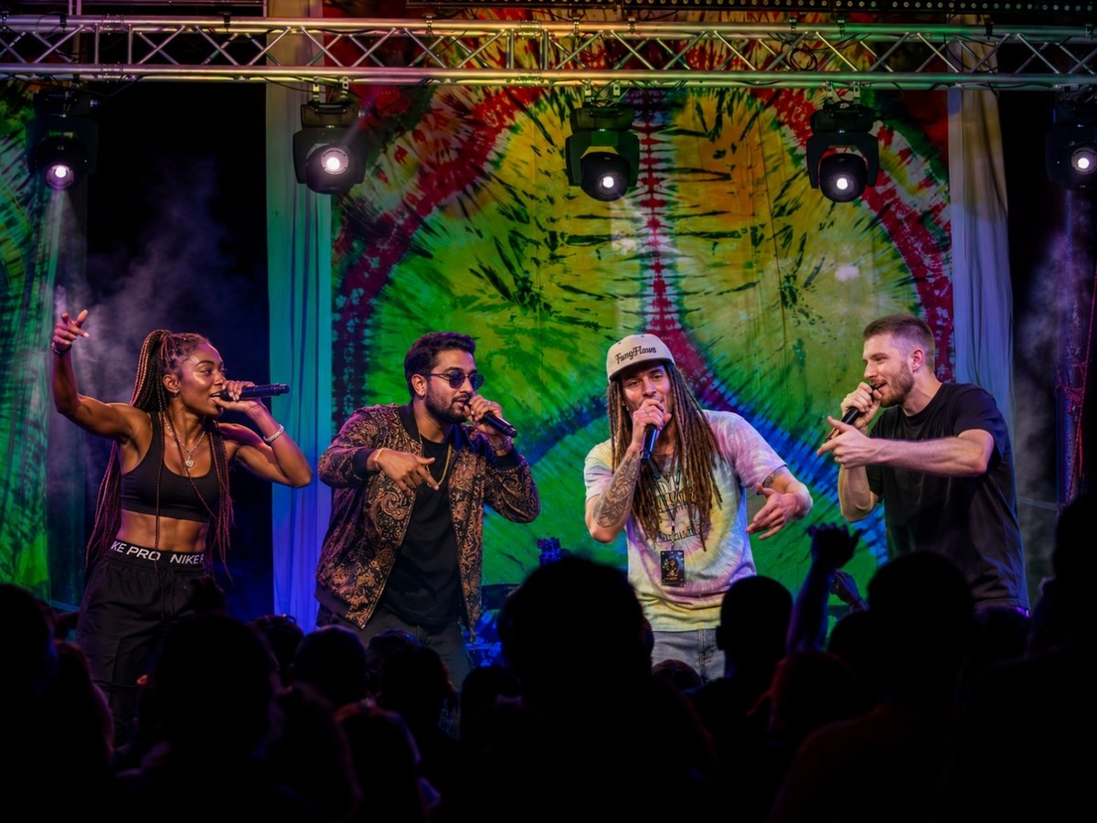 Emcees performing on stage at Infinite Cypher in Tionesta, PA